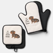Dachshund Weiner Hond Beste Vriend Aangepaste Huis Ovenwant & Pannenlap Set (Voorkant / Achterkant)