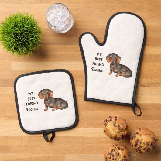 Dachshund Weiner Hond Beste Vriend Aangepaste Huis Ovenwant & Pannenlap Set (Top down)