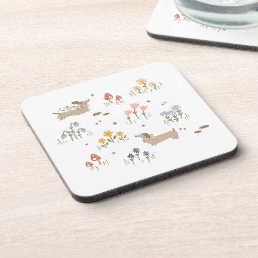 Dachshund Weiner Hondenliefhebbers Wildflower Keuk Bier Onderzetter (Linkerzijde)