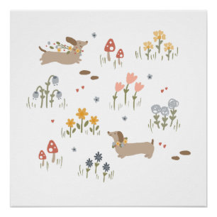 Dachshund Weiner Hondenliefhebbers Wildflower Muur Perfect Poster