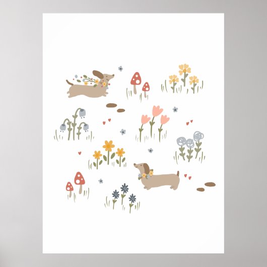 Dachshund Weiner Hondenliefhebbers Wildflower Muur Poster (Voorkant)