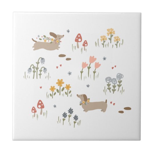 Dachshund Weiner Hondenliefhebbers Wildflower Muur Tegeltje (Voorkant)