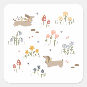 Dachshund Weiner Hondenliefhebbers Wildflower Stat Vierkante Sticker