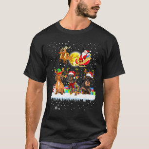 Dachshund Weiner Reindeer Light Santa Riding Chris T-shirt