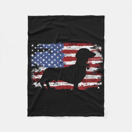 Dachshund Weiner Vintage Amerikaanse Vlag Fleece Deken (Voorkant)
