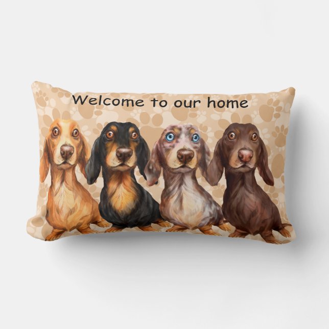 Dachshund Welcome Pillow Kussen (Voorkant)