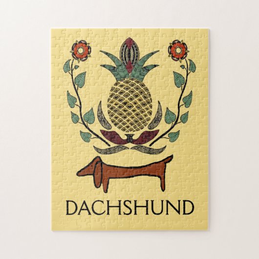Dachshund Welcome Pineapple, bewerkt tekst Legpuzzel (Verticaal)