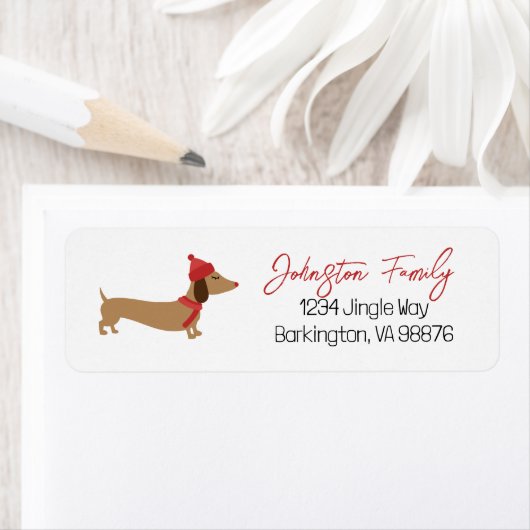 Dachshund Wensen Kerstmis Etiket (Insitu)