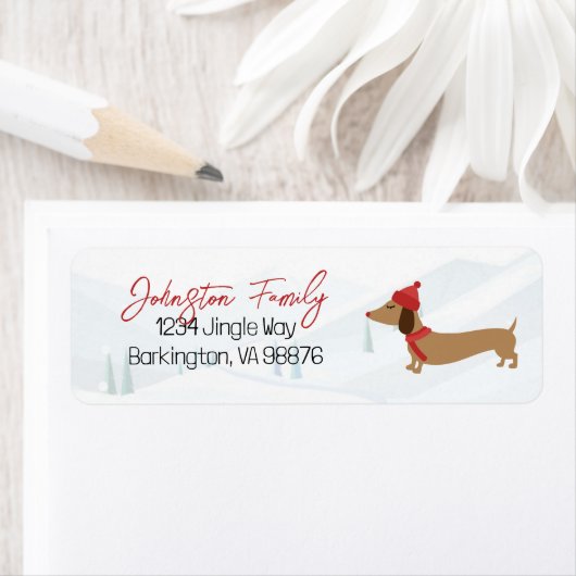 Dachshund Wensen Kerstmis Etiket (Insitu)