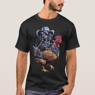Dachshund Wiener cowboy die een Kip berijdt voor h T-shirt