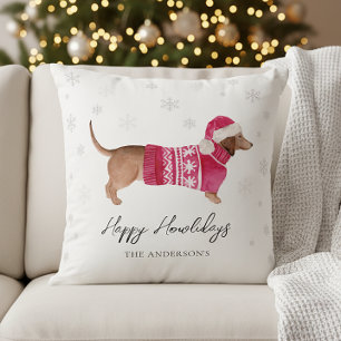 Dachshund Wiener Dog Aquarel Huisdier Kerstmis Kussen