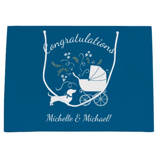Dachshund Wiener Dog Baby shower Blue Boy Groot Cadeauzakje (Voorkant)