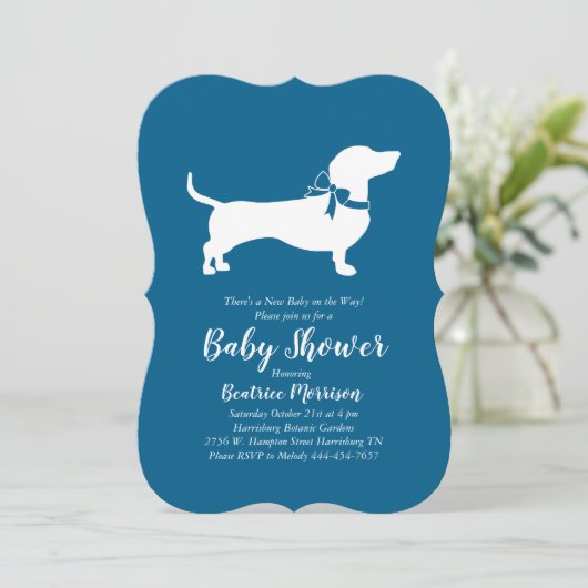 Dachshund Wiener Dog Baby shower Blue Boy Kaart (Staand voorkant)