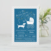 Dachshund Wiener Dog Baby shower Blue Boy Kaart (Staand voorkant)