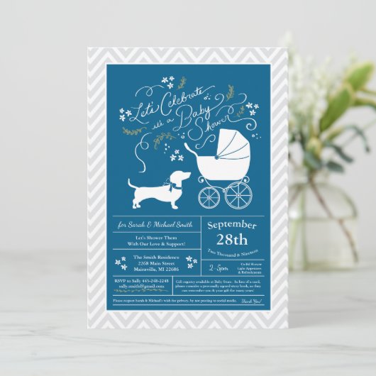 Dachshund Wiener Dog Baby shower Blue Boy Kaart (Staand voorkant)