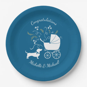 Dachshund Wiener Dog Baby shower Blue Boy Papieren Bordje