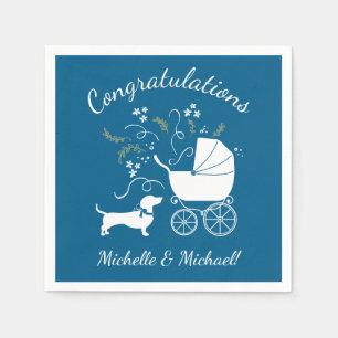 Dachshund Wiener Dog Baby shower Blue Boy Servet