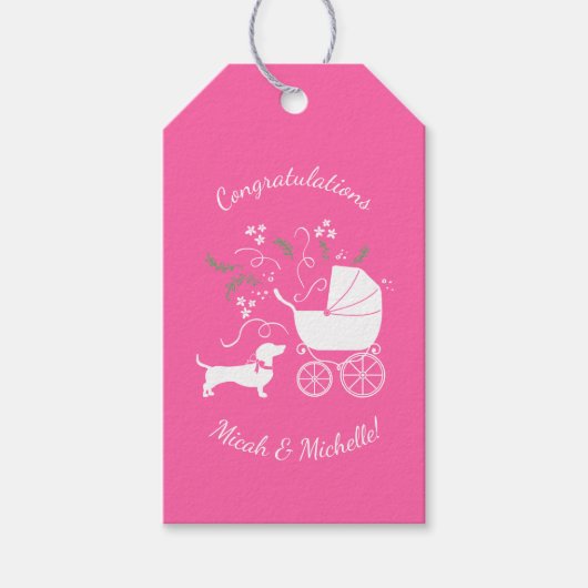 Dachshund Wiener Dog Baby shower Pink Girl Cadeaulabel (Voorkant)