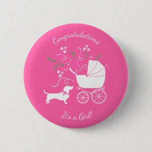 Dachshund Wiener Dog Baby shower Pink Girl Ronde Button 5,7 Cm