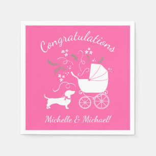 Dachshund Wiener Dog Baby shower Pink Girl Servet