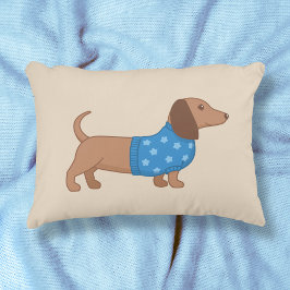 Dachshund Wiener Dog Blue Star Sweater on Beige Accent Kussen