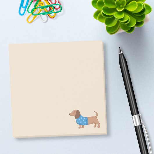 Dachshund Wiener Dog Blue Star Sweater on Beige Post-it® Notes