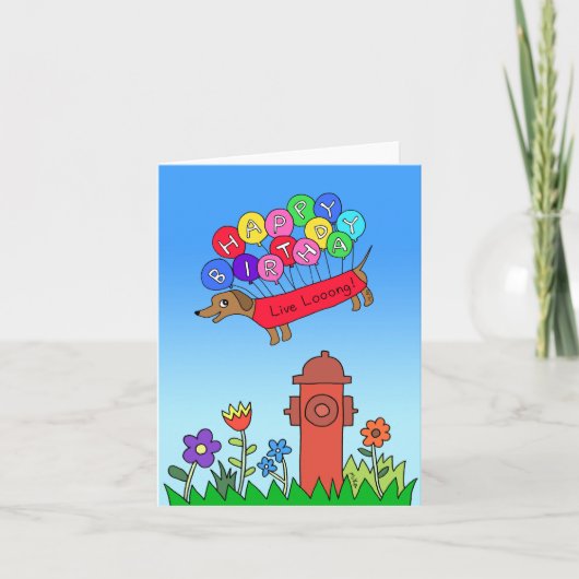 Dachshund Wiener Dog Flying Cute Funny Birthday Kaart (Voorkant)