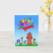 Dachshund Wiener Dog Flying Cute Funny Birthday Kaart (Gele Bloem)