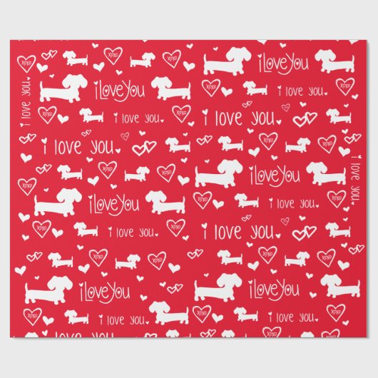 Dachshund Wiener Dog Hearts Love Gift Wrap Paper Cadeaupapier (Vlak)