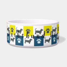 Dachshund Wiener Dog&Paw Silhouette Grid Dog Bowl Voerbakje