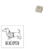 Dachshund Wiener Dog Plaid Sweater Custom Name 1x1 Rubberstempel (Gestempeld)