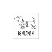 Dachshund Wiener Dog Plaid Sweater Custom Name 1x1 Rubberstempel (Afrduk)