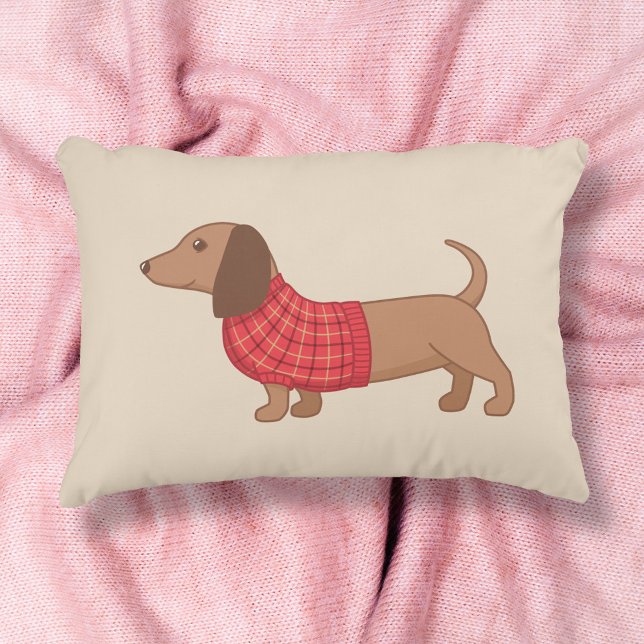 Dachshund Wiener Dog Red Pset Sweater on Beige Accent Kussen (Creator heeft geüpload)