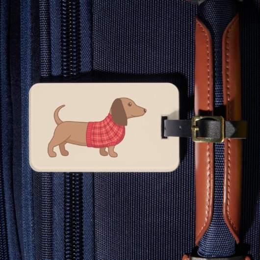 Dachshund Wiener Dog Red Pset Sweater on Beige Bagagelabel (Voorkant Insitu 4)