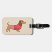 Dachshund Wiener Dog Red Pset Sweater on Beige Bagagelabel (Voorkant horizontaal)