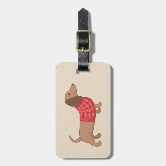 Dachshund Wiener Dog Red Pset Sweater on Beige Bagagelabel (Voorkant verticaal)