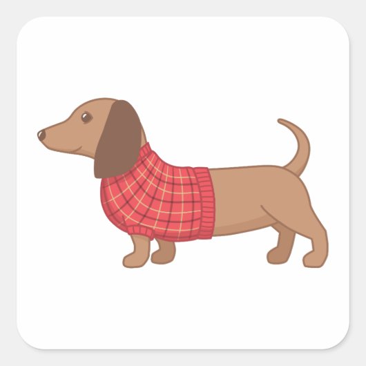 Dachshund Wiener Dog Red Pset Sweater Vierkante Sticker (Voorkant)