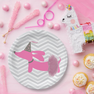 Dachshund Wiener Dog Roze Tutu Feestborden Papieren Bordje