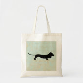 Dachshund Wiener Dog Silhouette over Blauwgroen mu Tote Bag (Voorkant)
