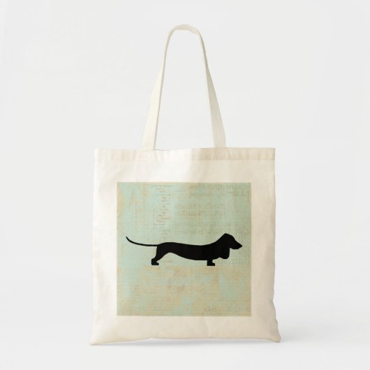Dachshund Wiener Dog Silhouette over Blauwgroen mu Tote Bag (Voorkant)