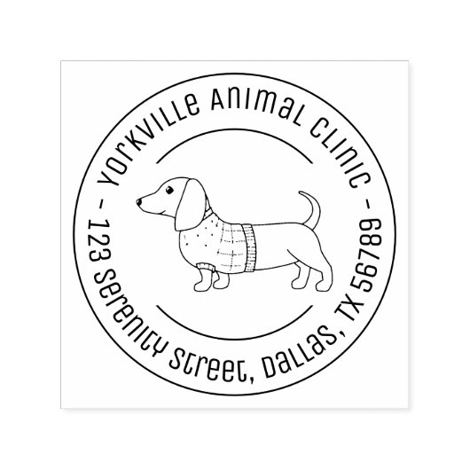 Dachshund Wiener Dog Veterinarian Round Address Zelfinktende Stempel (Design)