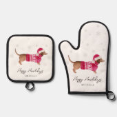 Dachshund Wiener Dog Winter Holiday Ovenwant & Pannenlap Set (Voorkant)