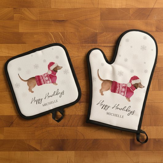 Dachshund Wiener Dog Winter Holiday Ovenwant & Pannenlap Set