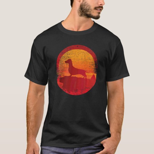 Dachshund Wiener Doxen Dog Retro Sunset T-shirt (Voorkant)