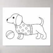 Dachshund Wiener Hond en Bal Kleurplaat Poster (Voorkant)