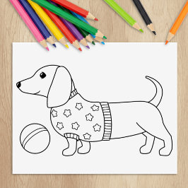 Dachshund Wiener Hond en Bal Kleurplaat Rubberstempel
