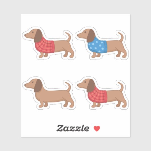 Dachshund Wiener Hond in Sweater Set van 4 Sticker (Vel)