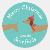 Dachshund Wiener Hond Kerst Envelop Seals Ronde Sticker (Voorkant)