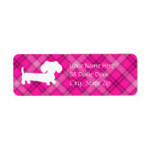 Dachshund Wiener Hond op Roze Plaid Etiket (Voorkant)