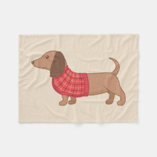 Dachshund Wiener Hond Rode Sweater op Beige Fleece Deken